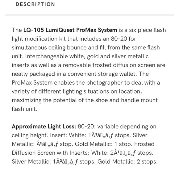 LumiQuest LQ-105 ProMax 80-20 System 6 Piece Flash Light Modification kit *NEW - Picture 4 of 6